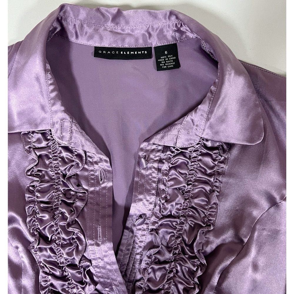 Grace Elements Purple Silk Ruffle Collared Button… - image 3